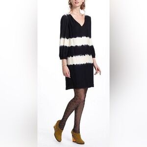 Anthropologie Floreat Ink Wash Tie Dye Black and Cream Dress